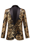 Gouden Bloemvormige Pailletten Heren Blazer