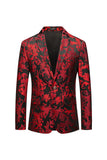 Rode Gekerfde Revers Jacquard Prom Blazer