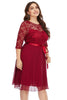 Afbeelding in Gallery-weergave laden, Plus Size Bordeaux Kant Party Jurk