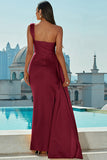 One Shoulder Burgundy Galajurk met spleet