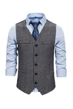 V-hals Single Breasted Heren Grijs Casual Vest