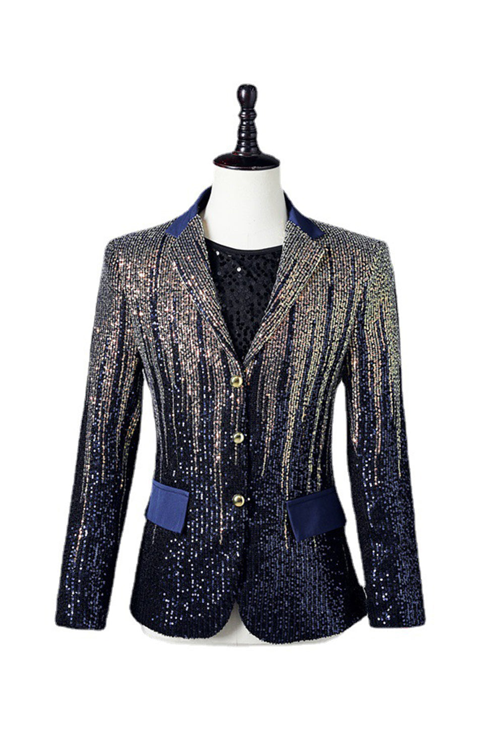 Glitter Navy Pailletten Single-Breasted Heren Blazer