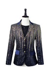 Glitter Navy Pailletten Single-Breasted Heren Blazer