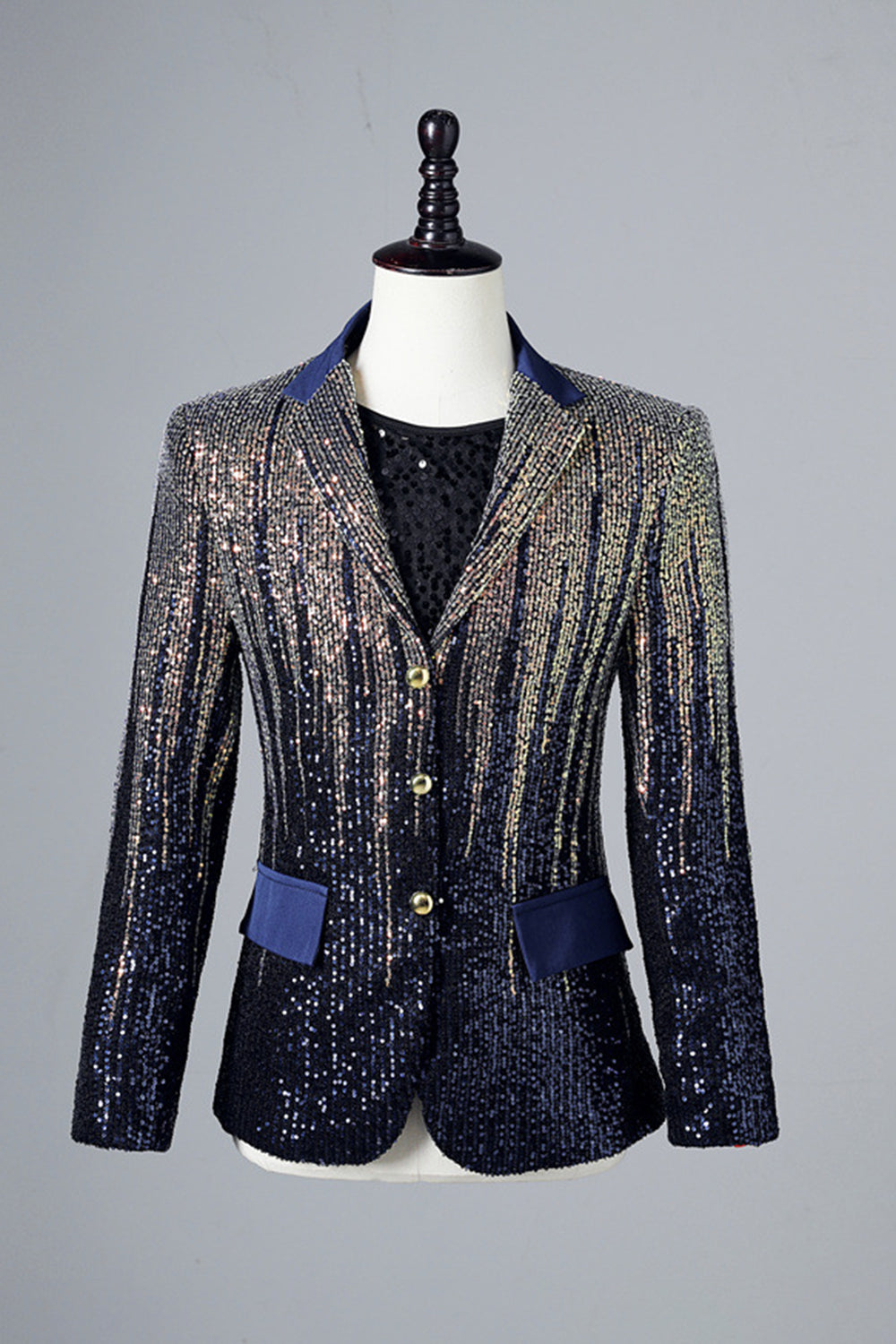 Glitter Navy Pailletten Single-Breasted Heren Blazer