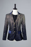 Glitter Navy Pailletten Single-Breasted Heren Blazer