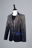 Glitter Navy Pailletten Single-Breasted Heren Blazer