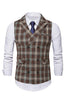 Afbeelding in Gallery-weergave laden, Revers kraag Double Breasted Casual Koffie Heren Pak Check Vest