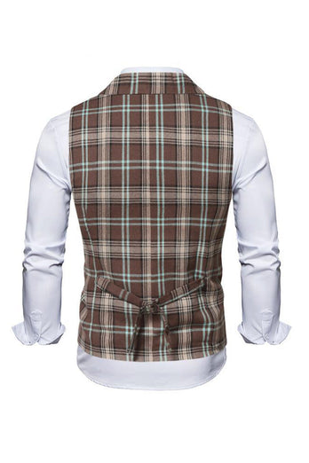 Revers kraag Double Breasted Casual Koffie Heren Pak Check Vest