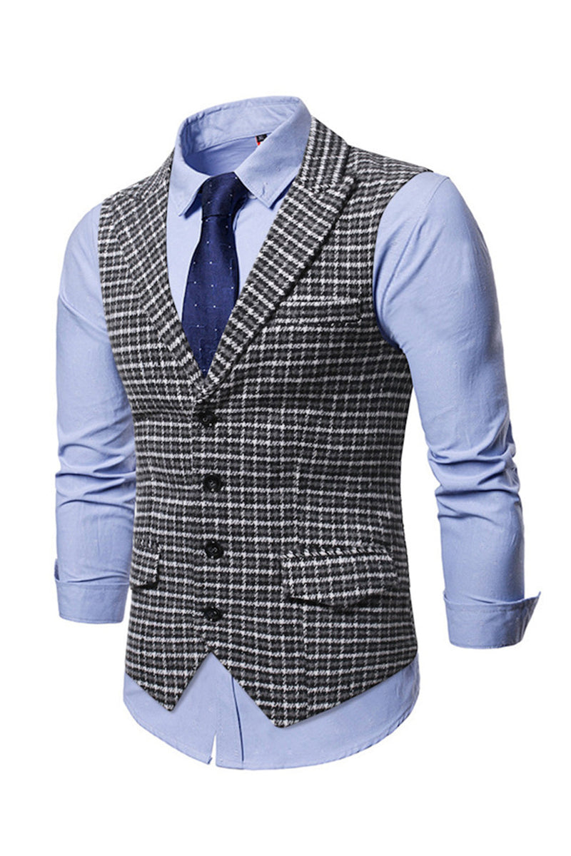 Afbeelding in Gallery-weergave laden, Check Single Breasted Peak Revers Kraag Heren Pak Vest