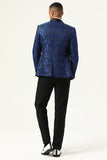 One Button Blue Shawl Revers Jacquard Heren Prom Blazer