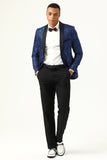 One Button Blue Shawl Revers Jacquard Heren Prom Blazer