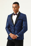 One Button Blue Shawl Revers Jacquard Heren Prom Blazer