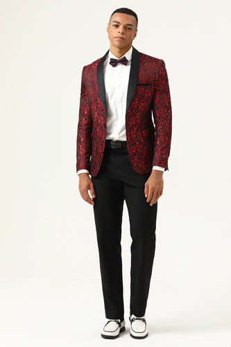 One Button Red Shawl Revers Jacquard Heren Prom Blazer