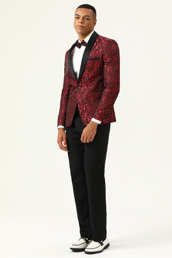 One Button Red Shawl Revers Jacquard Heren Prom Blazer