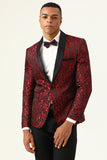 One Button Red Shawl Revers Jacquard Heren Prom Blazer