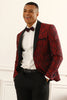 Afbeelding in Gallery-weergave laden, One Button Red Shawl Revers Jacquard Heren Prom Blazer