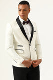 One Button Witte Sjaal Revers Jacquard Heren Prom Blazer