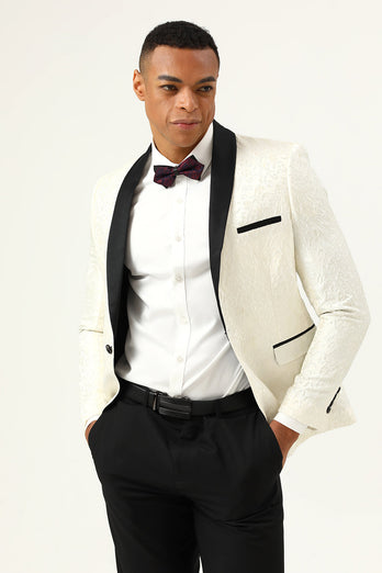 One Button Witte Sjaal Revers Jacquard Heren Prom Blazer