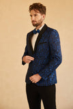 Blauwe Sjaal Revers Jacquard One Button Heren Gala Blazer