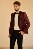 Red Shawl Revers Jacquard One Button Heren Prom Blazer