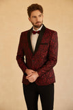 Blauwe Sjaal Revers Jacquard One Button Heren Gala Blazer