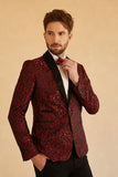 Blauwe Sjaal Revers Jacquard One Button Heren Gala Blazer