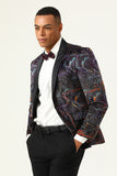 One Button Zwarte Jacquard Sjaal Revers Heren Gala Blazer