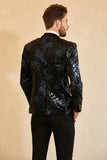 Zwart Rood Single-Breasted Two-Button Printed Heren Blazer