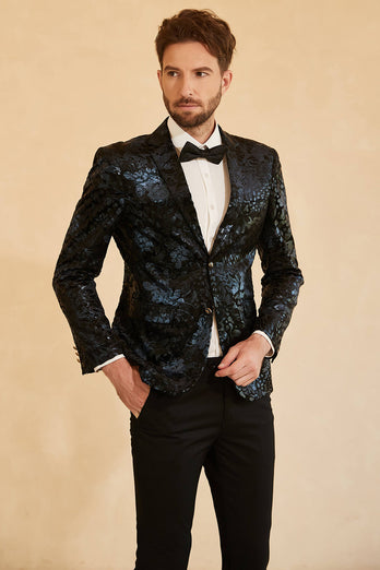 Zwart Rood Single-Breasted Two-Button Printed Heren Blazer