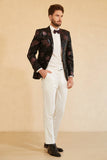 Zwart Rood Single-Breasted Two-Button Printed Heren Blazer