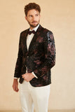 Zwart blauw single-breasted twee-knops bedrukte heren blazer