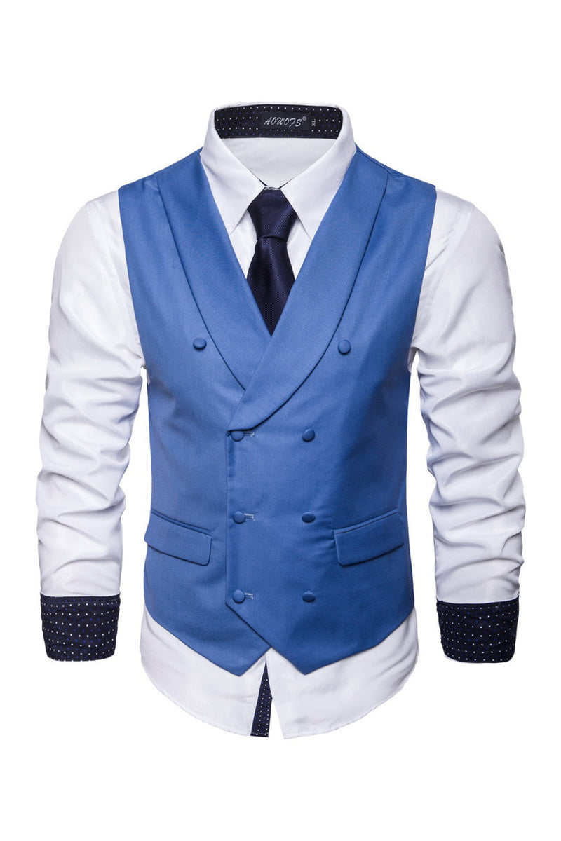 Afbeelding in Gallery-weergave laden, Sjaal hals blauw double breasted heren vest