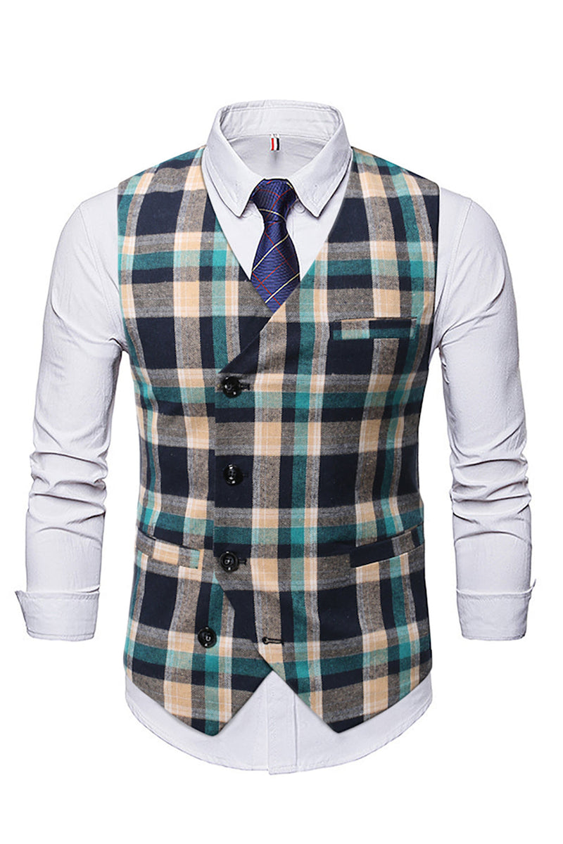Afbeelding in Gallery-weergave laden, Single Breasted V-Hals Plaid Herenvest