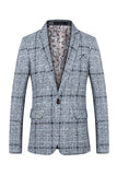 Grijze Grid Gekerfde Revers Heren Blazer