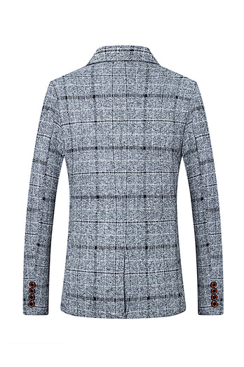 Grijze Grid Gekerfde Revers Heren Blazer