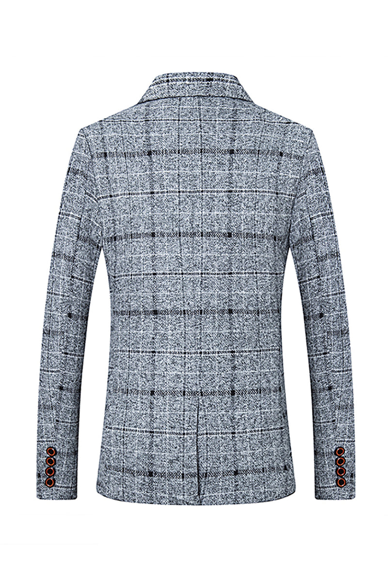 Afbeelding in Gallery-weergave laden, Grijze Grid Gekerfde Revers Heren Blazer