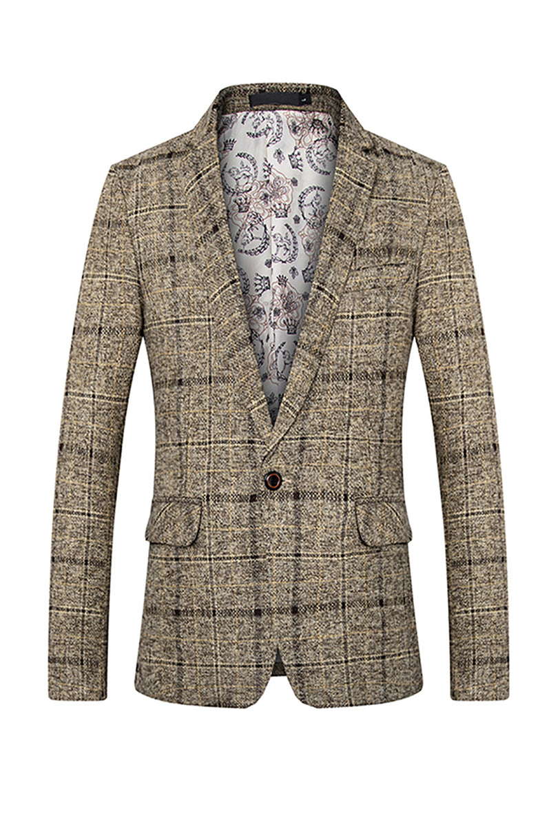 Afbeelding in Gallery-weergave laden, Grijze Grid Gekerfde Revers Heren Blazer