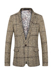 Grijze Grid Gekerfde Revers Heren Blazer