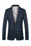 Grijze Grid Gekerfde Revers Heren Blazer