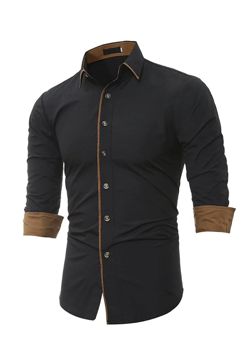 Afbeelding in Gallery-weergave laden, Casual Slim Shirt met lange mouwen zwart plus size heren