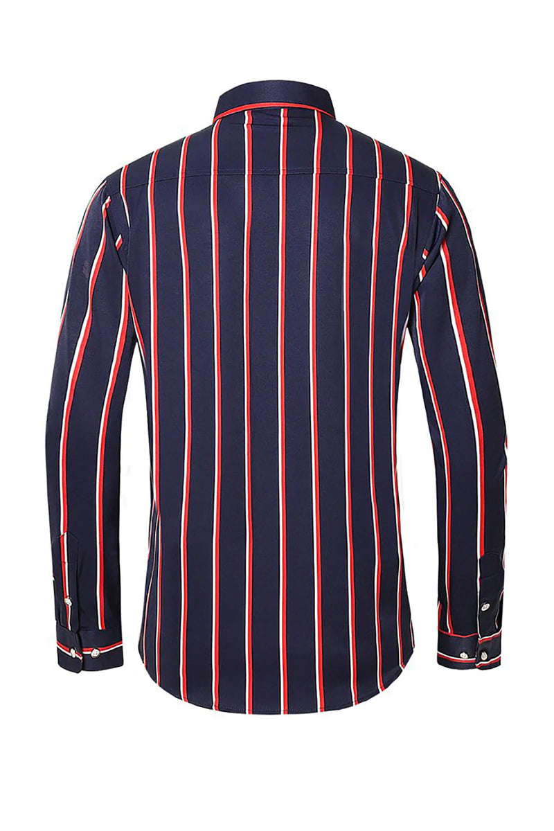 Afbeelding in Gallery-weergave laden, Zwart Rood Gestreept Plus Size Heren Shirt met lange mouwen