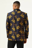 Gele Bloemen Sjaal Revers Jacquard Heren Prom Blazer