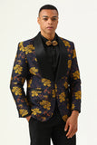 Gele Bloemen Sjaal Revers Jacquard Heren Prom Blazer