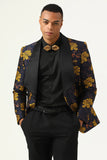 Gele Bloemen Sjaal Revers Jacquard Heren Prom Blazer