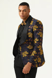 Gele Bloemen Sjaal Revers Jacquard Heren Prom Blazer