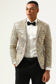 Sprankelende Champagne Pailletten Gekerfd Revers Heren Prom Blazer