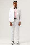 Witte Jacquard Shawl Revers 2 Delige Heren Prom Suits