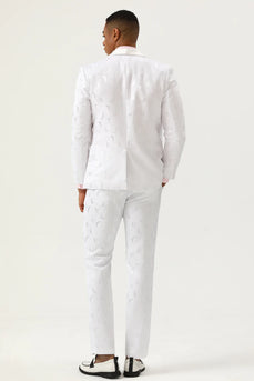 Witte Jacquard Shawl Revers 2 Delige Heren Prom Suits