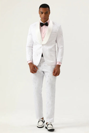 Witte Jacquard Shawl Revers 2 Delige Heren Prom Suits