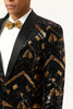 Afbeelding in Gallery-weergave laden, Sprankelende zwarte en gouden pailletten heren prom blazer